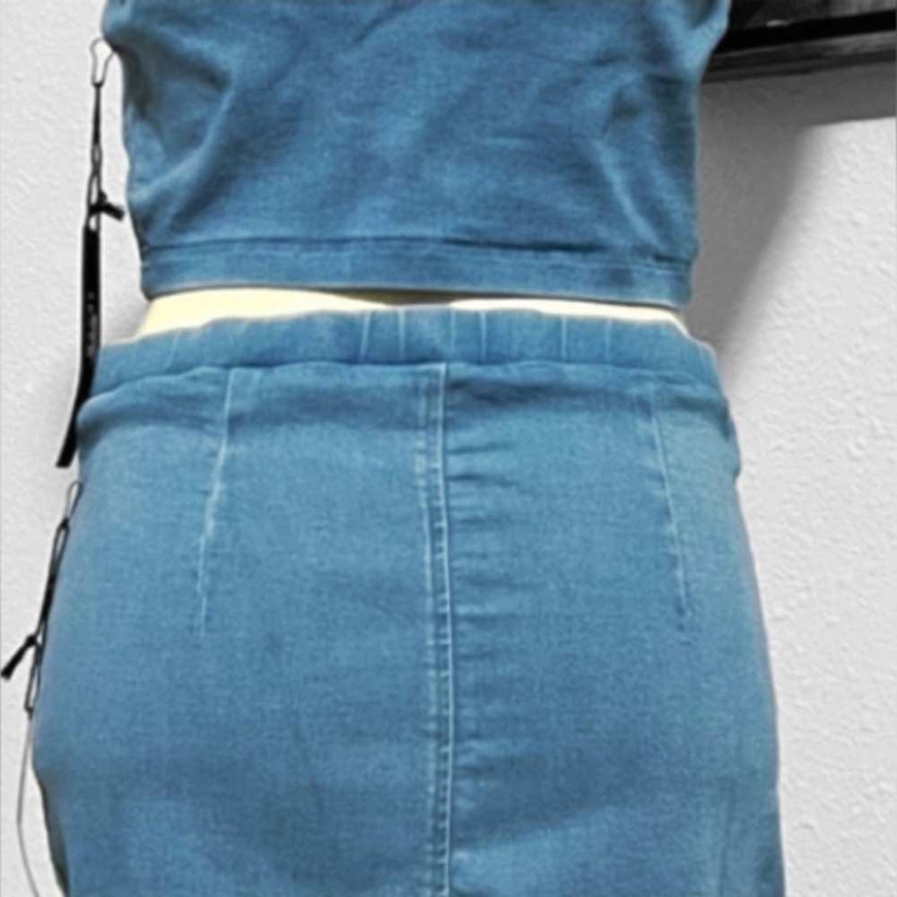 Haute Monde Denim Rhinestone Crop Top & Skirt - Picture 5 of 15